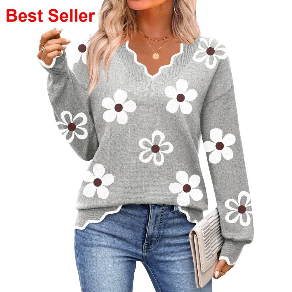 V Neck Ribbed Knit Pullover Sweater Long Sleeve Lightweight Casual Dressy